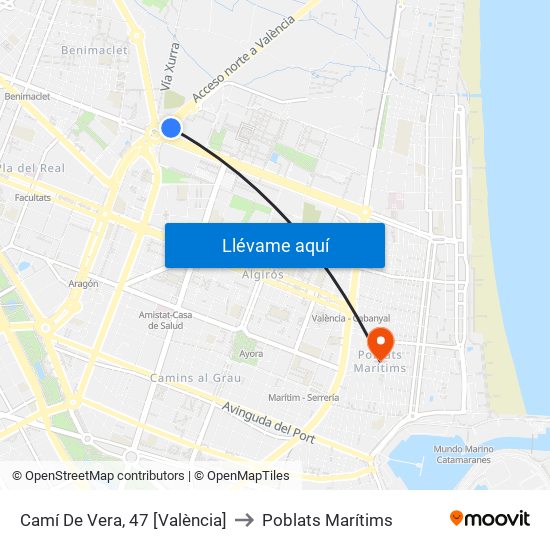 Camí De Vera, 47 [València] to Poblats Marítims map