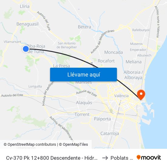 Cv-370 Pk 12+800 Descendente - Hidroeléctrica [Riba-Roja De Túria] to Poblats Marítims map