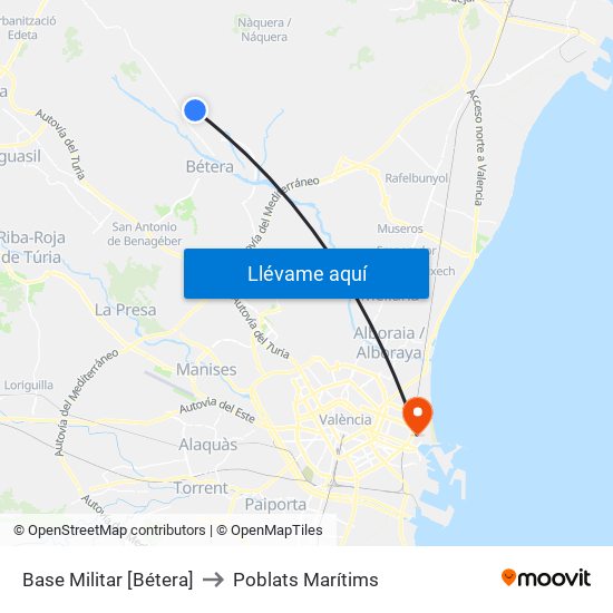 Base Militar [Bétera] to Poblats Marítims map