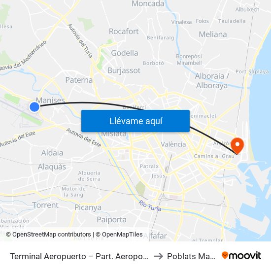 Terminal Aeropuerto – Part. Aeroport [Manises] to Poblats Marítims map