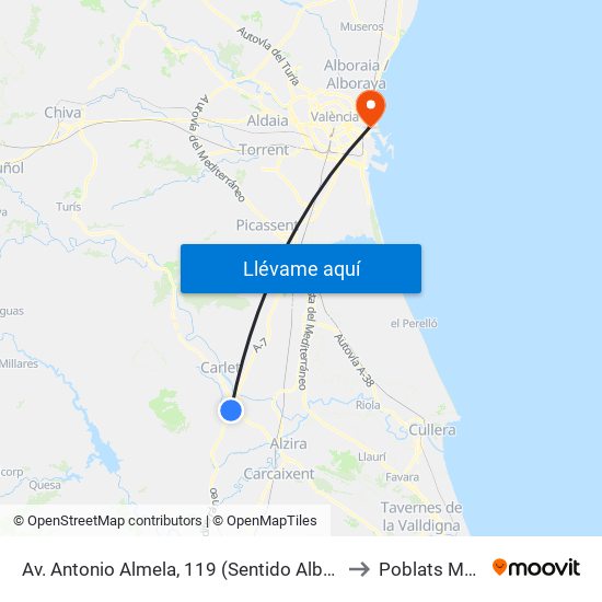 Av. Antonio Almela, 119 (Sentido Alberic) [Alcúdia, L] to Poblats Marítims map