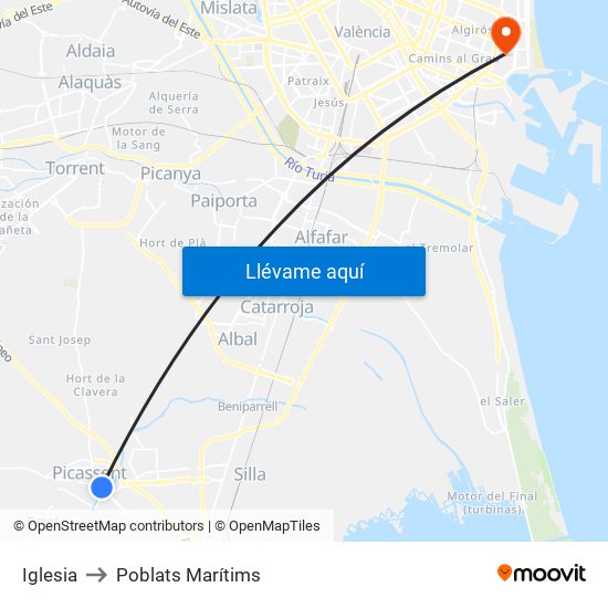Iglesia to Poblats Marítims map