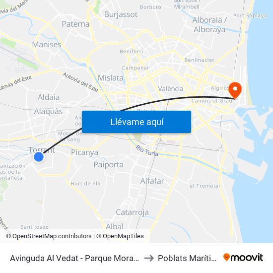 Avinguda Al Vedat - Parque Moralets to Poblats Marítims map