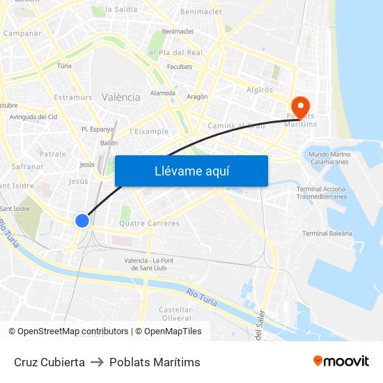 Cruz Cubierta to Poblats Marítims map