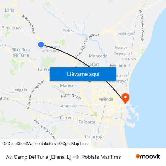 Av. Camp Del Turia [Eliana, L] to Poblats Marítims map