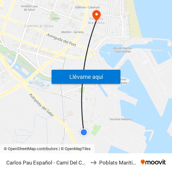 Carlos Pau Español - Camí Del Canal to Poblats Marítims map
