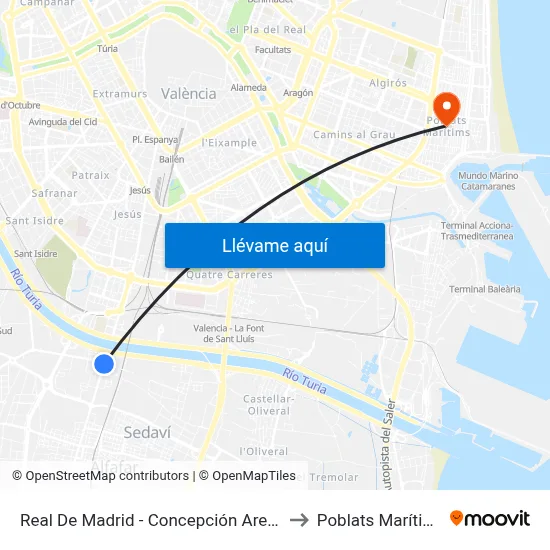 Real De Madrid - Concepción Arenal to Poblats Marítims map