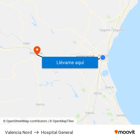 Valencia Nord to Hospital General map