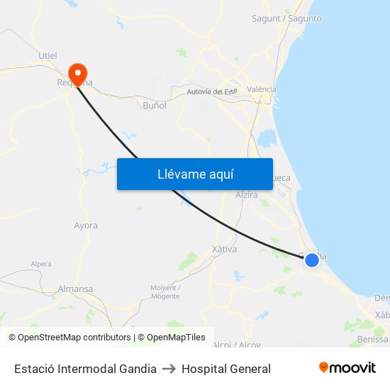 Estació Intermodal Gandia to Hospital General map