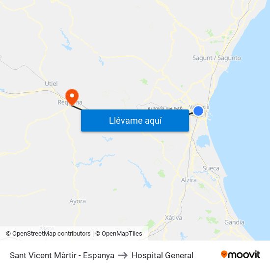 Sant Vicent Màrtir - Espanya to Hospital General map