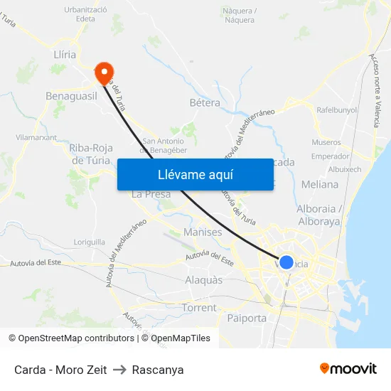 Carda - Moro Zeit to Rascanya map
