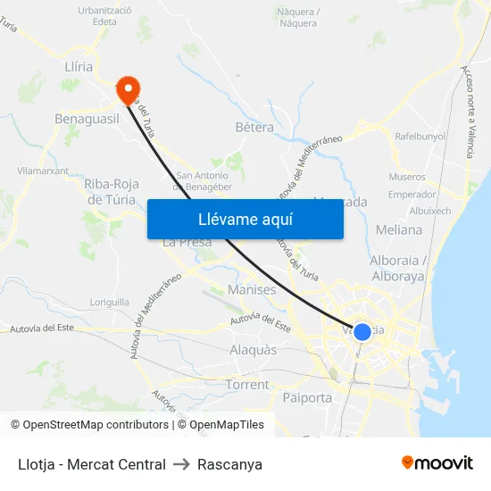 Llotja - Mercat Central to Rascanya map