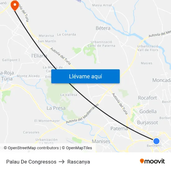 Palau De Congressos to Rascanya map