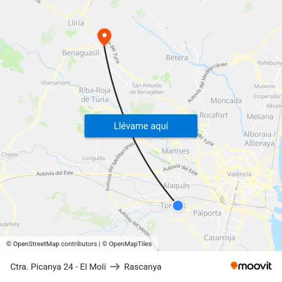 Torrent. Ctra. Picanya 24 (El Molí) to Rascanya map