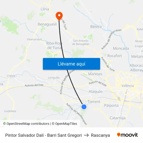 Pintor Salvador Dalí - Barri Sant Gregori to Rascanya map