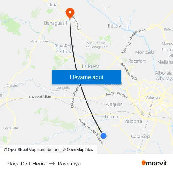 Plaça L´Heura to Rascanya map
