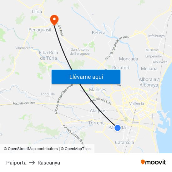Paiporta to Rascanya map