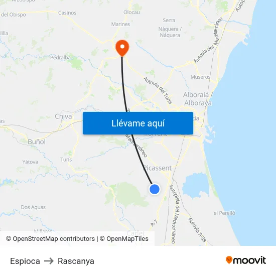 Espioca to Rascanya map