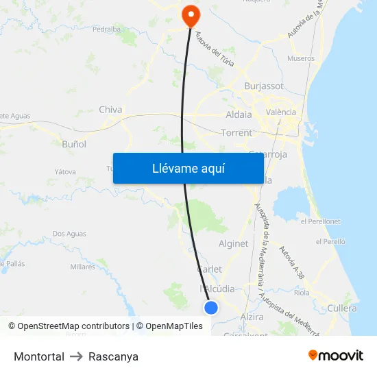 Montortal to Rascanya map