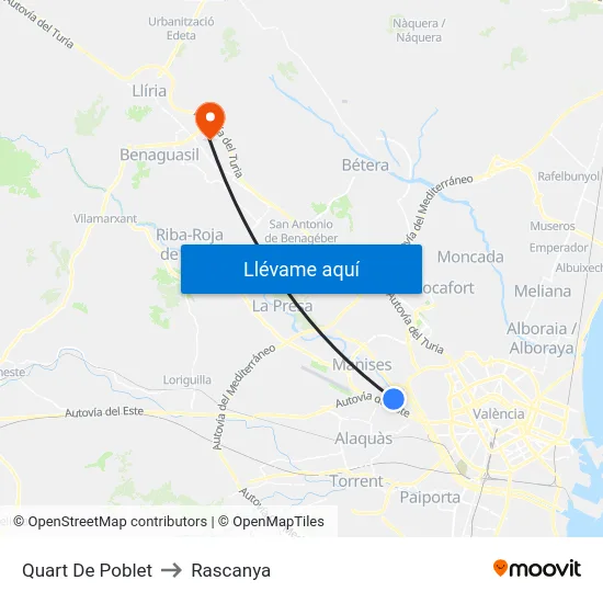 Quart De Poblet to Rascanya map