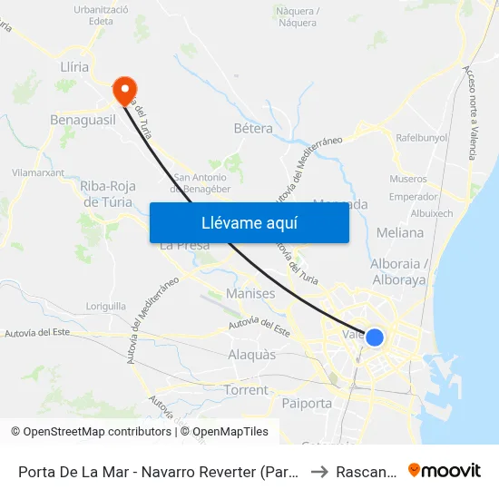 Porta De La Mar - Navarro Reverter (Parell) to Rascanya map