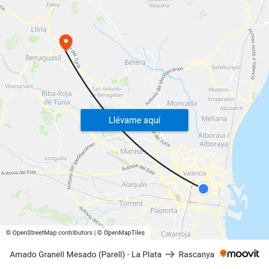 Amado Granell Mesado (Parell) - La Plata to Rascanya map