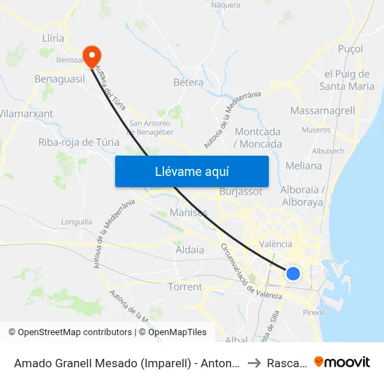 Amado Granell Mesado (Imparell) - Antonio Ferrandis to Rascanya map