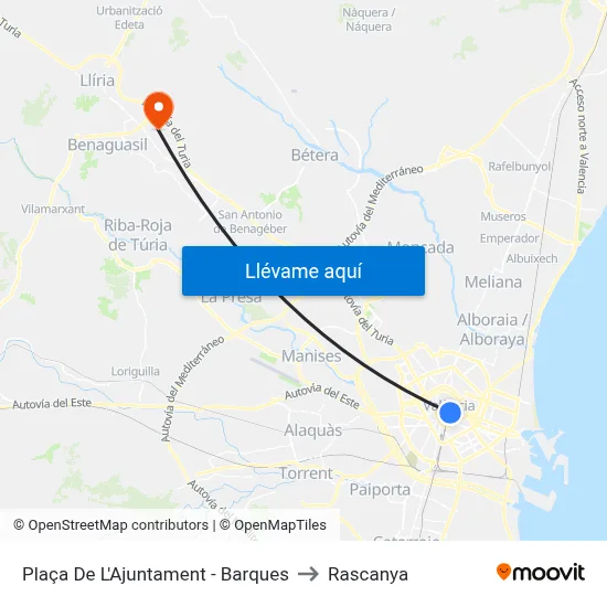 Plaça De L'Ajuntament - Barques to Rascanya map