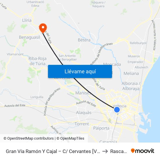 Gran Vía Ramón Y Cajal – C/ Cervantes [València] to Rascanya map