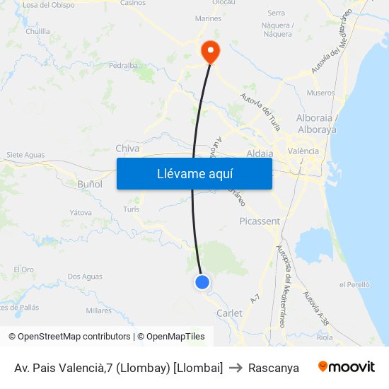 Av. Pais Valencià,7 (Llombay) [Llombai] to Rascanya map