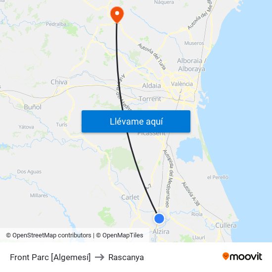 Front Parc [Algemesí] to Rascanya map