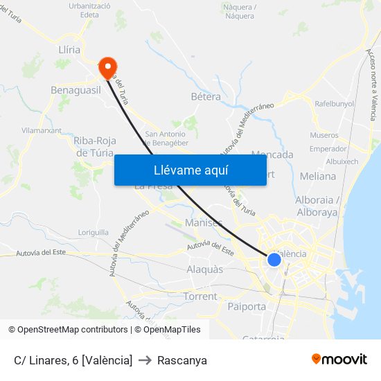 C/ Linares, 6 [València] to Rascanya map