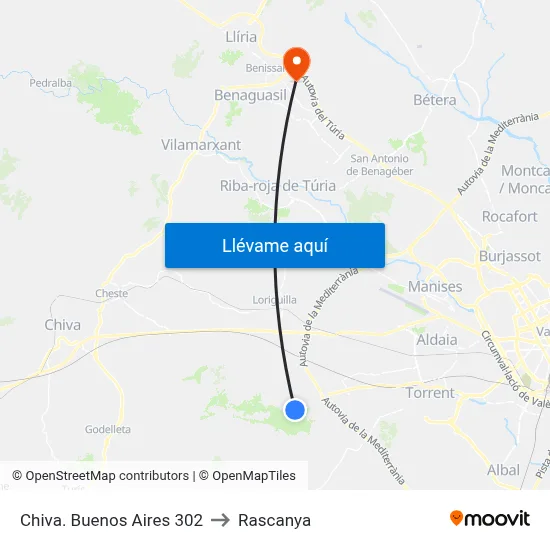 Chiva. Buenos Aires 302 to Rascanya map