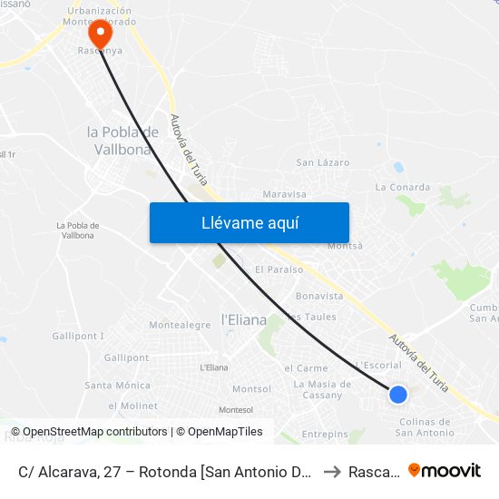 C/ Alcarava, 27 – Rotonda [San Antonio De Benagéber] to Rascanya map