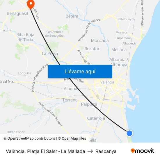 València. Platja El Saler - La Mallada to Rascanya map
