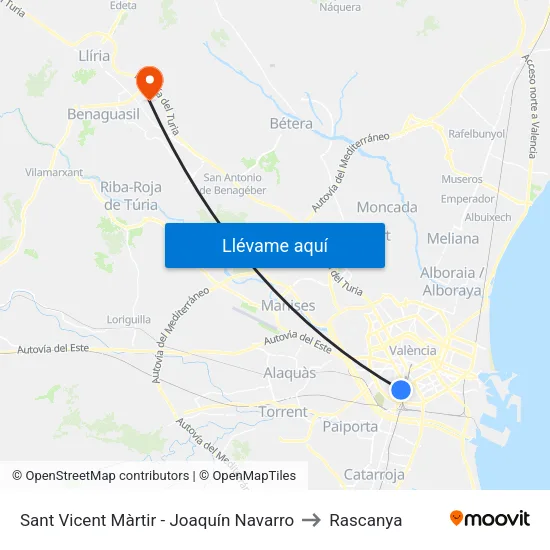 Sant Vicent Màrtir - Joaquín Navarro to Rascanya map