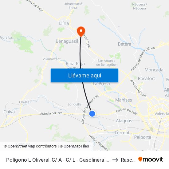 Polígono L Oliveral, C/ A - C/ L - Gasolinera Bp [Riba-Roja De Túria] to Rascanya map