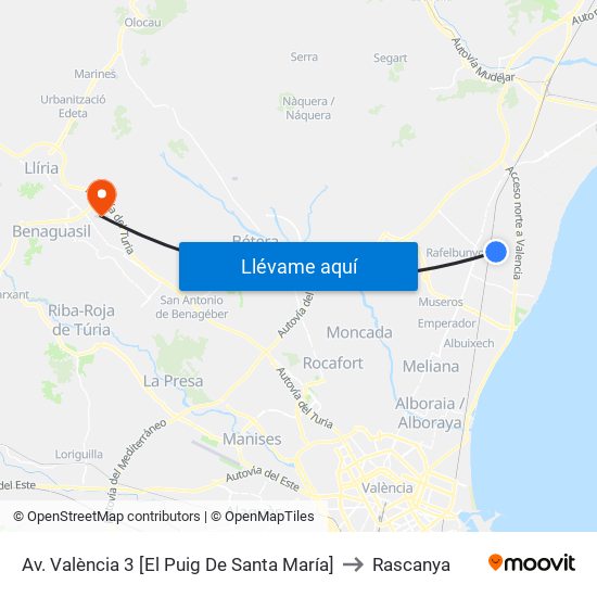 Av. València 3 [El Puig De Santa María] to Rascanya map