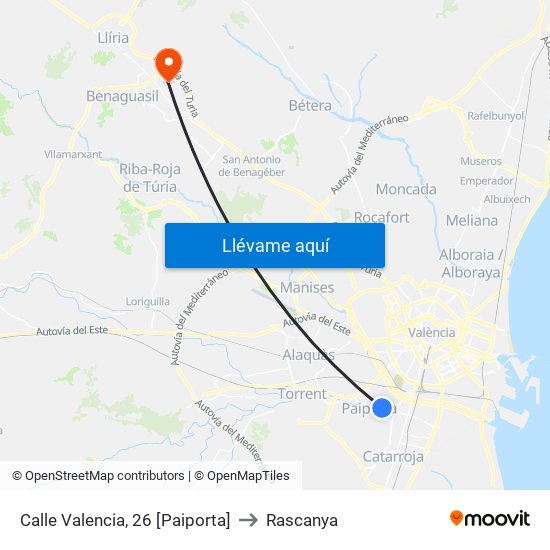 Calle Valencia, 26 [Paiporta] to Rascanya map