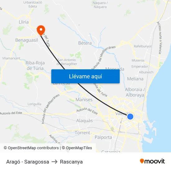 Aragó - Saragossa to Rascanya map