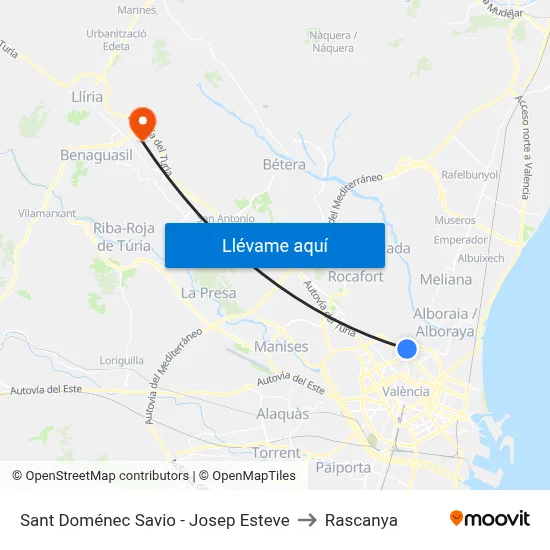 Sant Doménec Savio - Josep Esteve to Rascanya map
