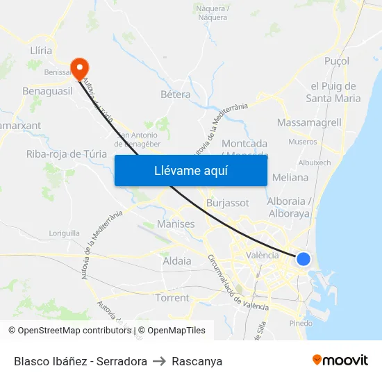 Blasco Ibáñez - Serradora to Rascanya map