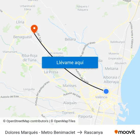Dolores Marqués - Metro Benimaclet to Rascanya map