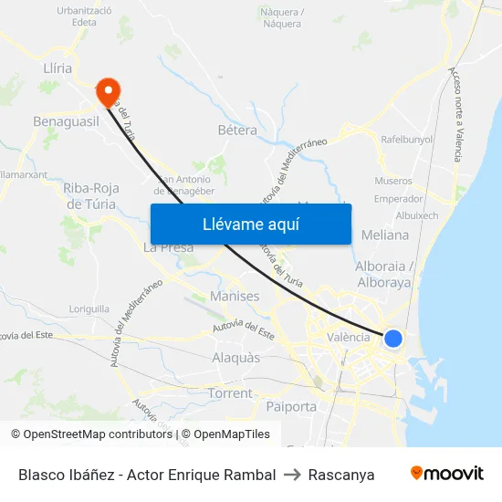 Blasco Ibáñez - Actor Enrique Rambal to Rascanya map