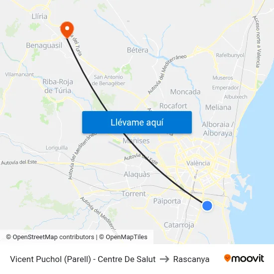 Vicent Puchol (Parell) - Centre De Salut to Rascanya map