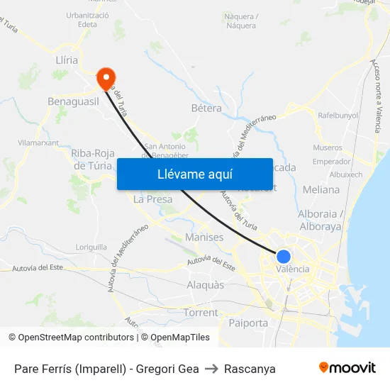 Pare Ferrís (Imparell) - Gregori Gea to Rascanya map