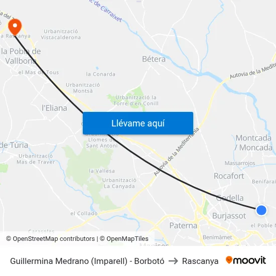 Guillermina Medrano (Imparell) - Borbotó to Rascanya map