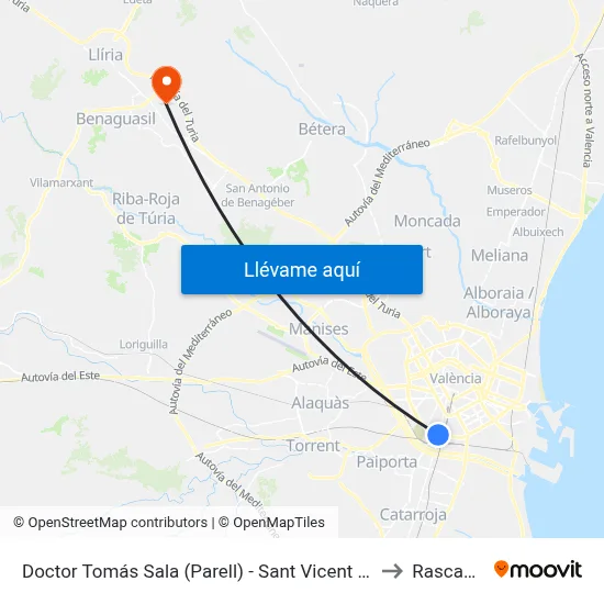 Doctor Tomás Sala (Parell) - Sant Vicent Màrtir to Rascanya map