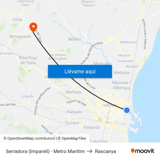 Serradora (Imparell)  - Metro Marítim to Rascanya map