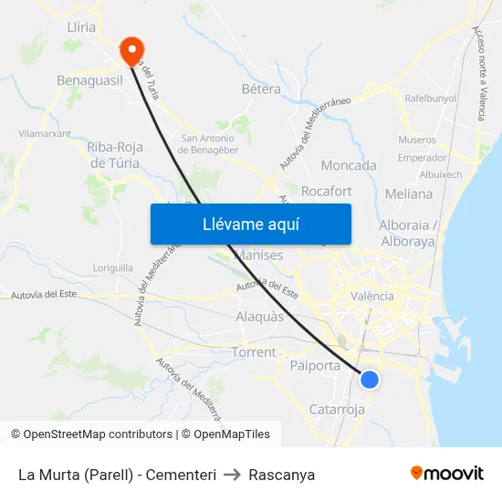 La Murta (Parell) - Cementeri to Rascanya map